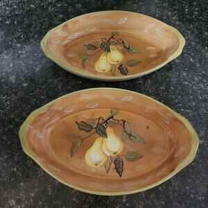 Set of 2 ZRIKE Golden Pear design handpainted casserole dishes